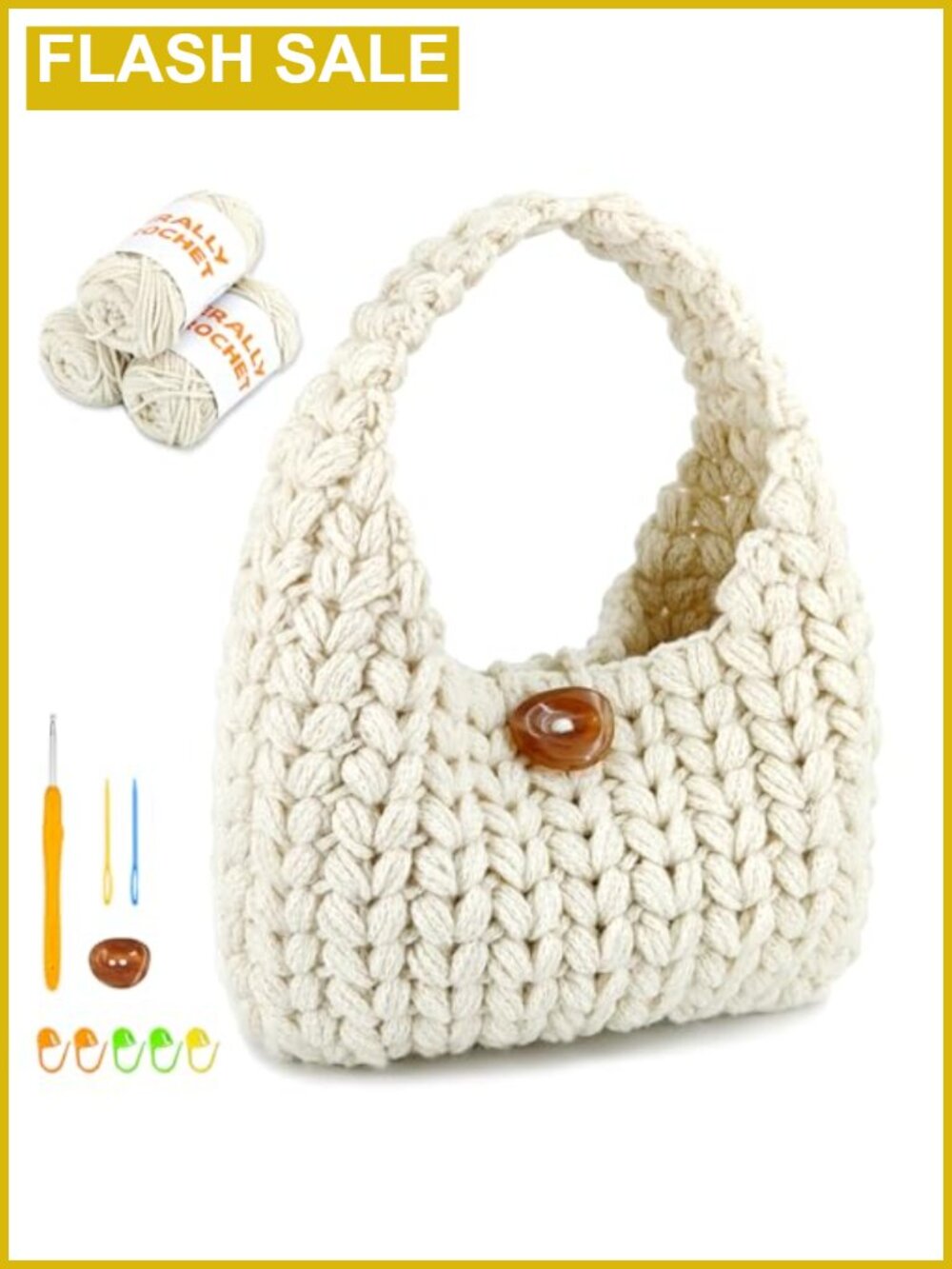 Crochet Kit DIY Wheatear Hobo Bag for Beginners with Yarn Hook and Tutorials